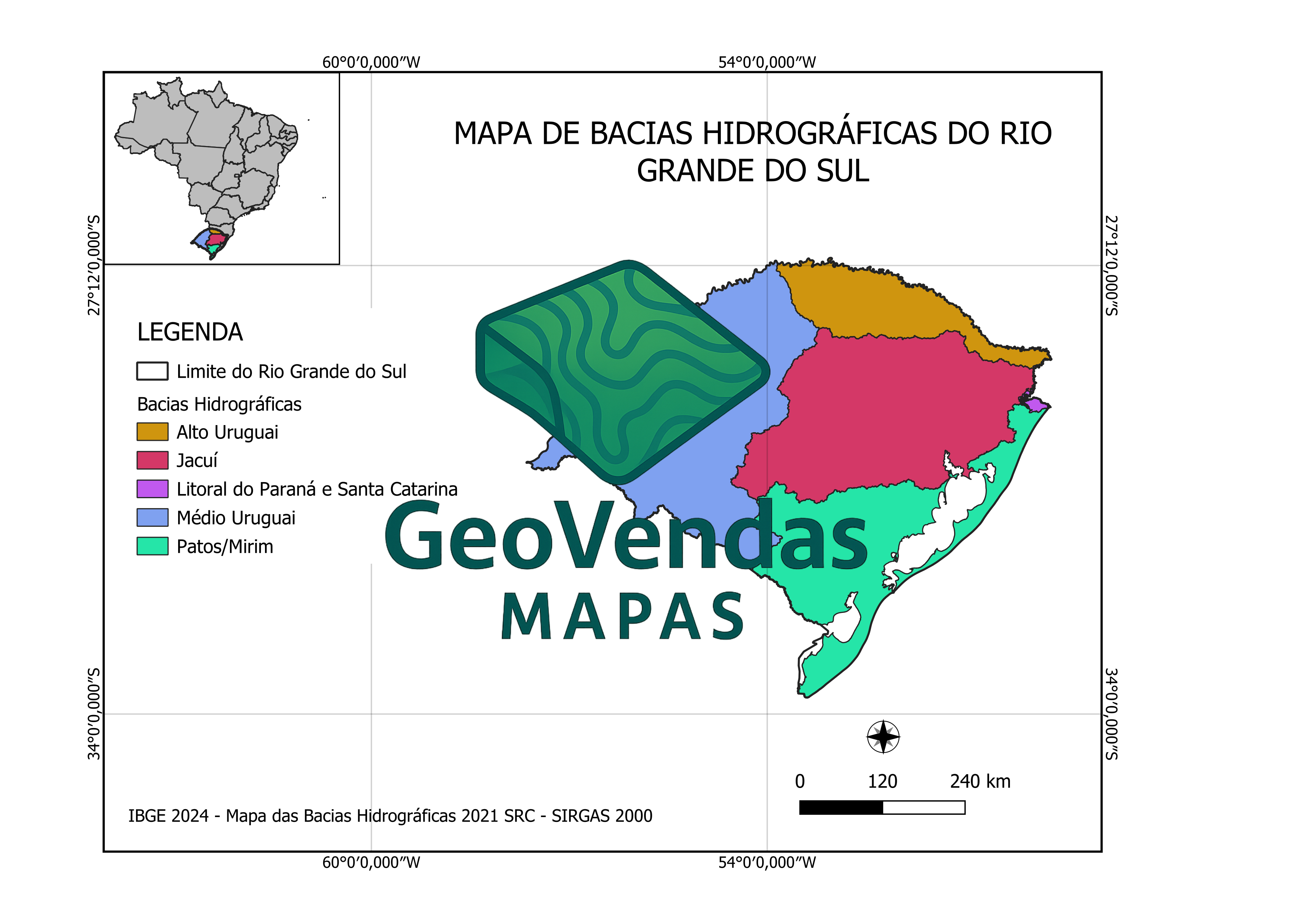 Mapa de Bacias hidrográficas do Rio Grande do Sul